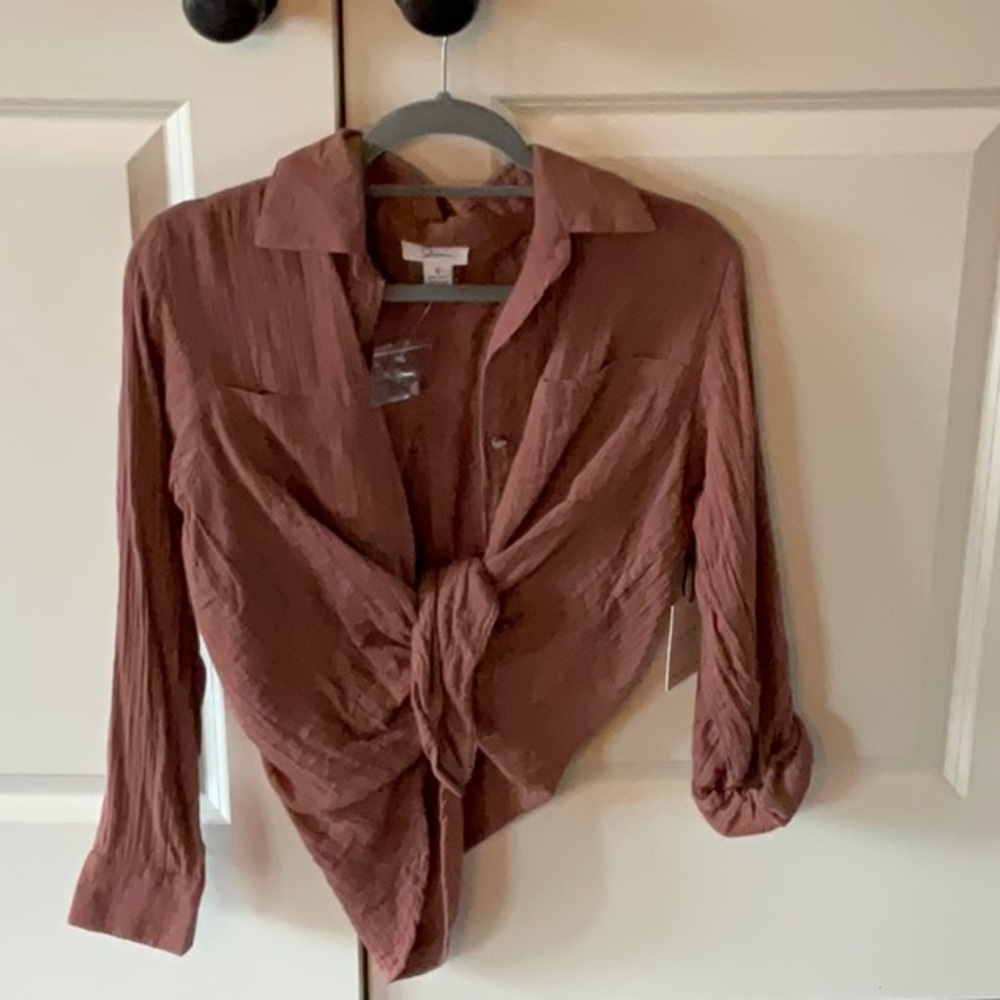 Japna brown Tie Front Button Down Shirt